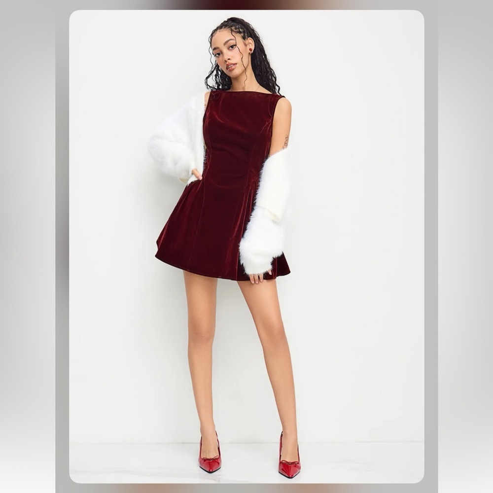 Cider VELVET BOAT NECK BOW BACKLESS MINI DRESS S RPSTOP-13 - Picture 3 of 9